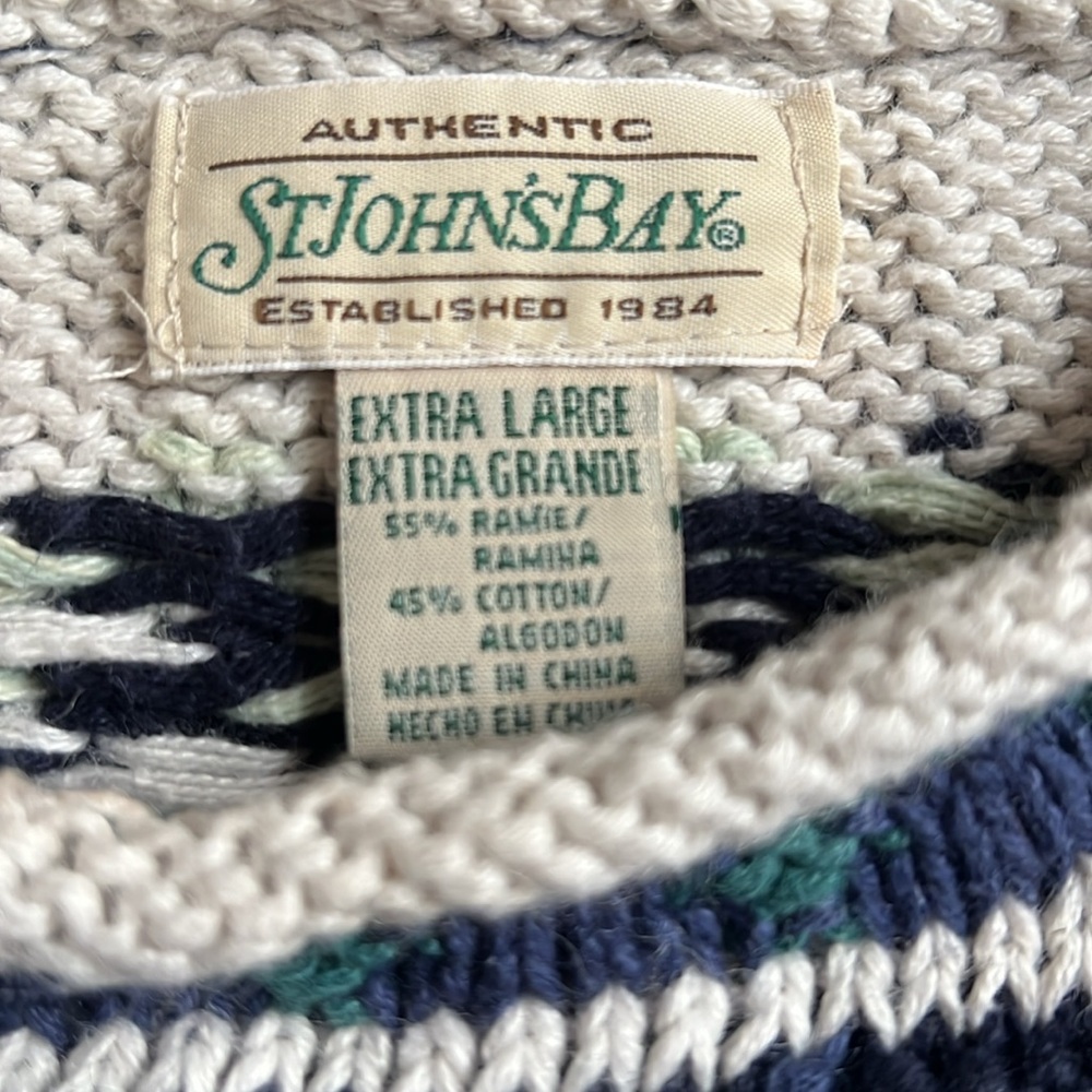 Vintage Blue and Green Fair Isle Crew Neck Knit Sweater - Picture 5 of 5